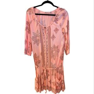 Juicy Couture Soft Peach & Tan Abstract Floral Print Blouson Dress Size Small